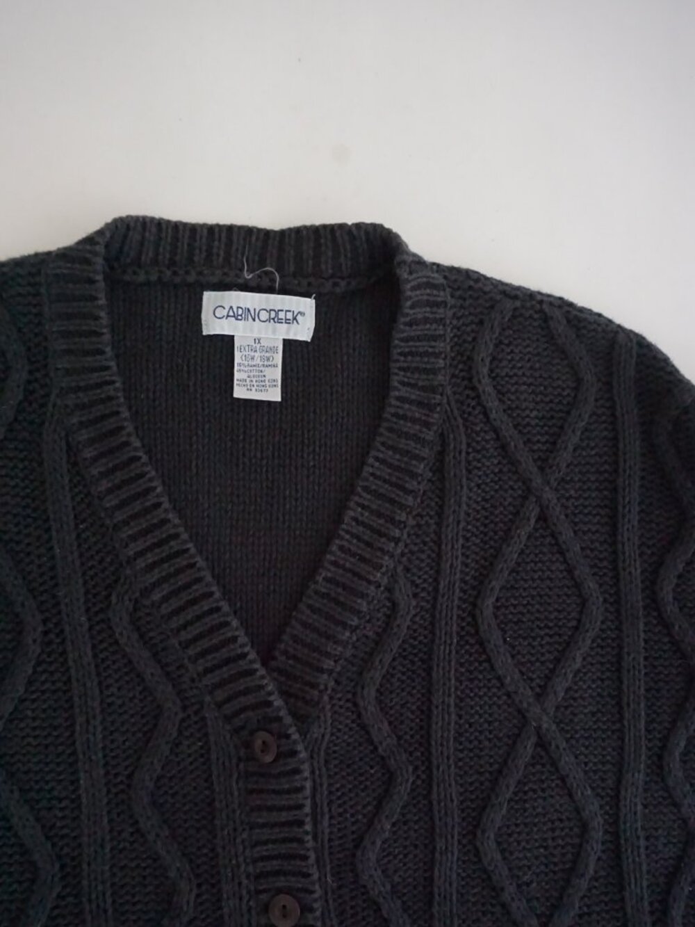 Vintage Cabin Creek Black Cable Knit Textured Cotton Blend Boho Cardigan 1X - Picture 8 of 11